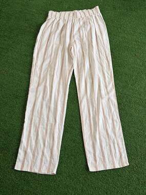 Messini Style 1317 Women's Striped Linen-Blend Pull-On Wide-Leg Pants
